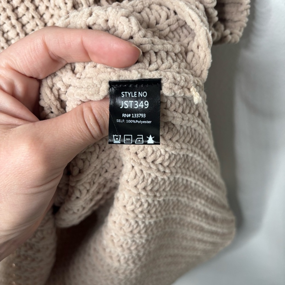 POL | Beige Oatmeal Oversized Knit Pullover Chenille Sweater Sz Small - Picture 8 of 9